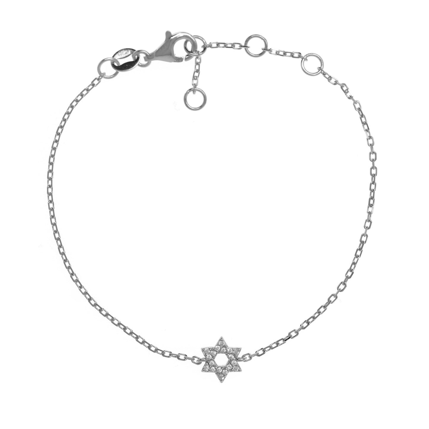 Star of David Silver Chain Bracelet with Cubic Zirconia