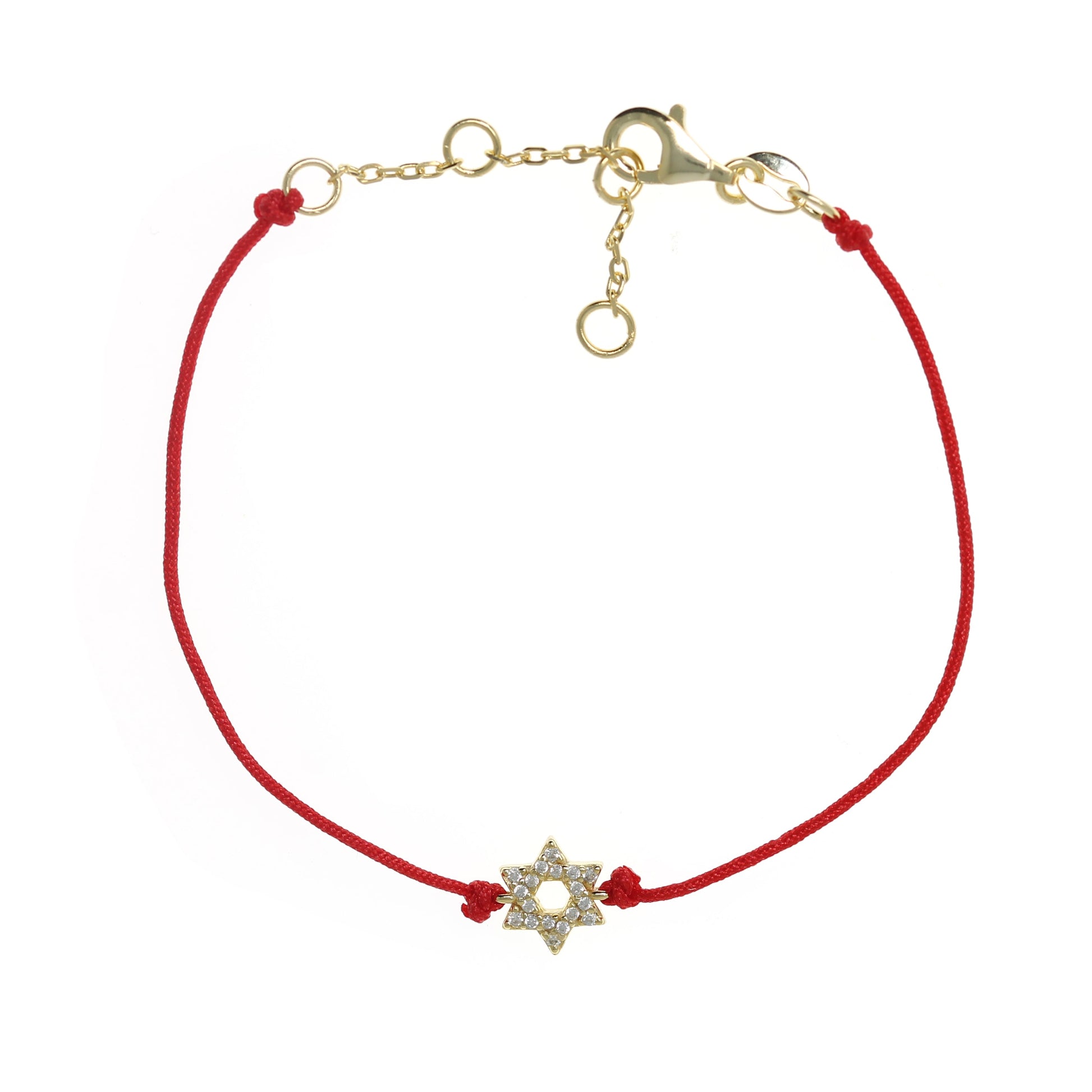 Gold-plated Star of David Red String Bracelet with Cubic Zirconia