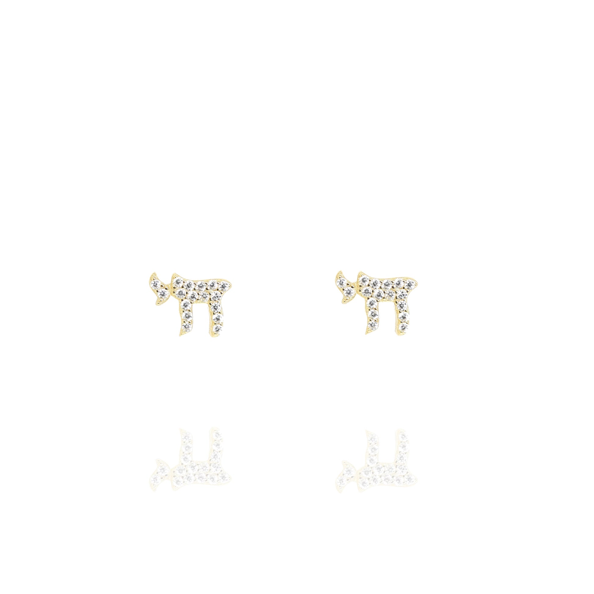 Gold-plated Chai Symbol Earrings with Cubic Zirconia