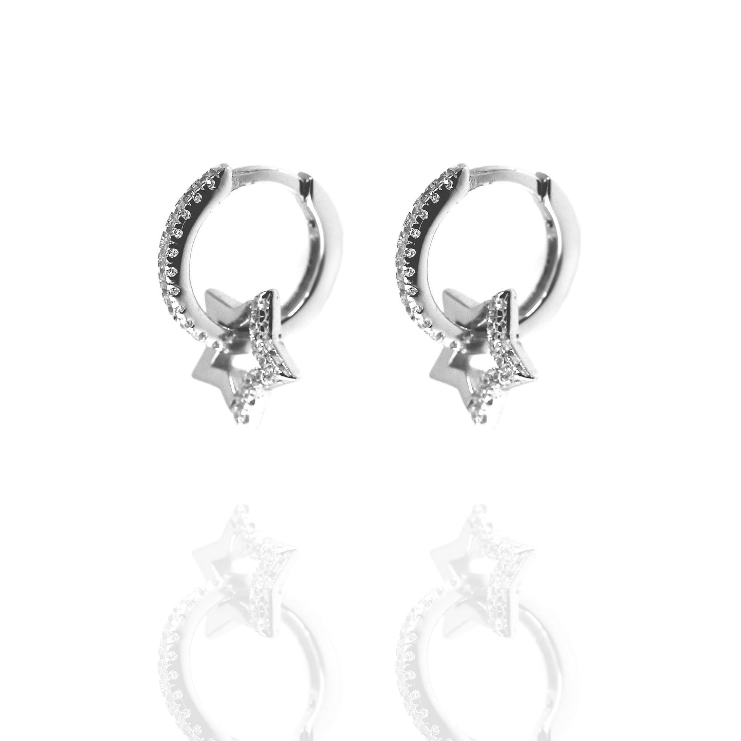 Mini Star Silver Huggie Hoop Earring with Cubic Zirconia