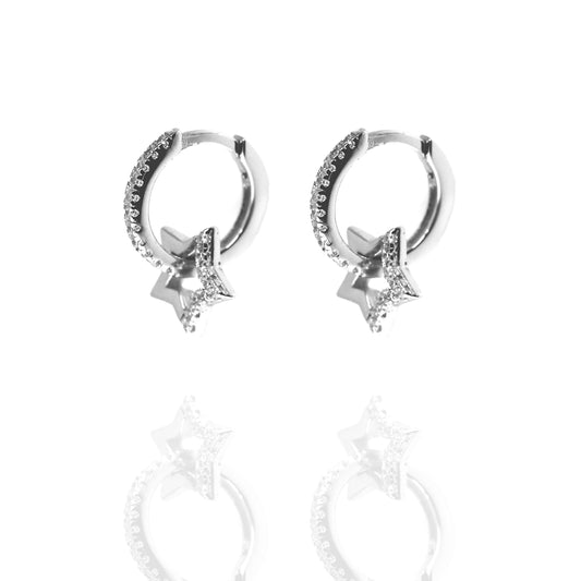 Mini Star Silver Huggie Hoop Earring with Cubic Zirconia