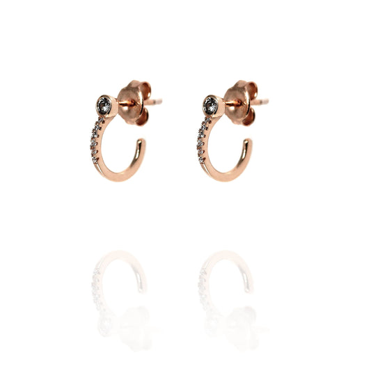 Bezel Half Sparkle Hoops in Rose Gold