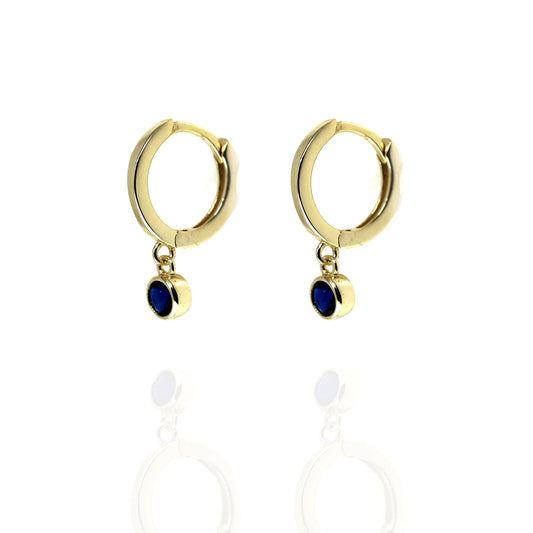 Gold Single Stone Earring Charm with Blue Cubic Zirconia