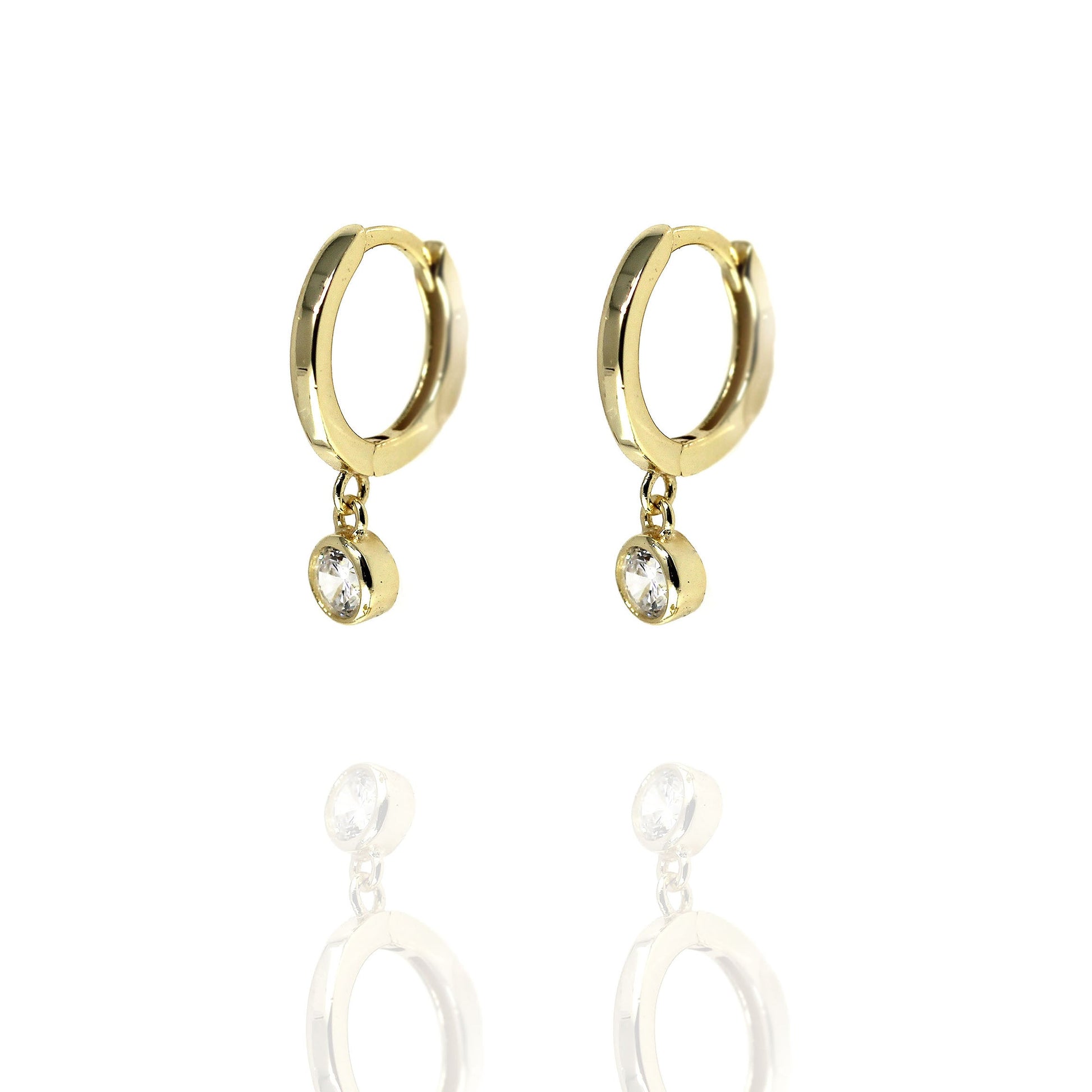 Gold Single Stone Earring Charm with Clear Cubic Zirconia