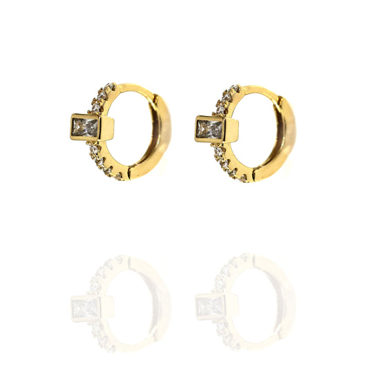 Geometric Cubic Zirconia Rectangle Gold Huggie Hoop Earrings