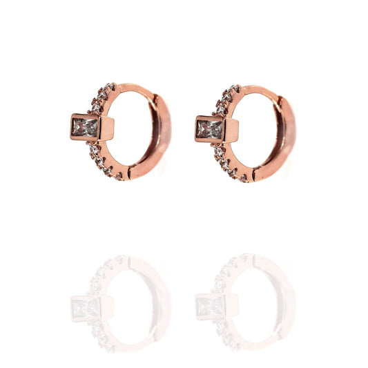 Geometric Cubic Zirconia Rectangle Rose Gold Huggie Hoop Earrings