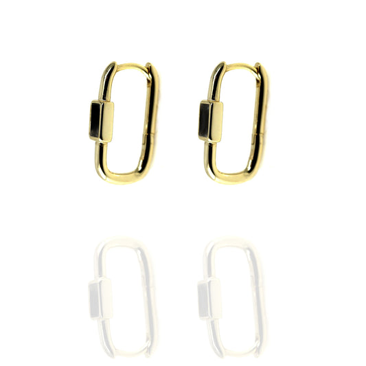 Oval Gold Hoop Earrings with Black Onyx Stone