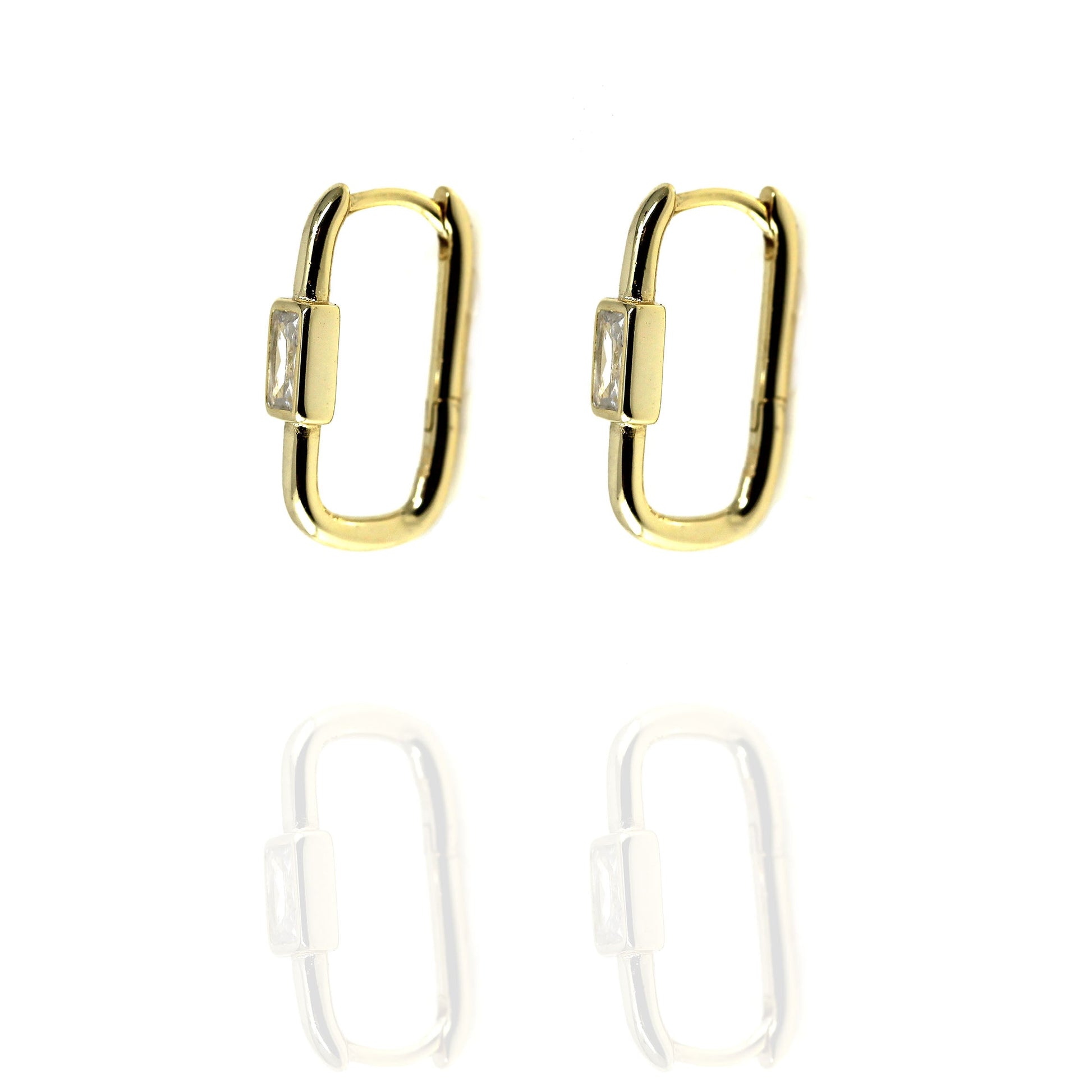 Oval Gold Hoop Earrings with Clear Cubic Zirconia