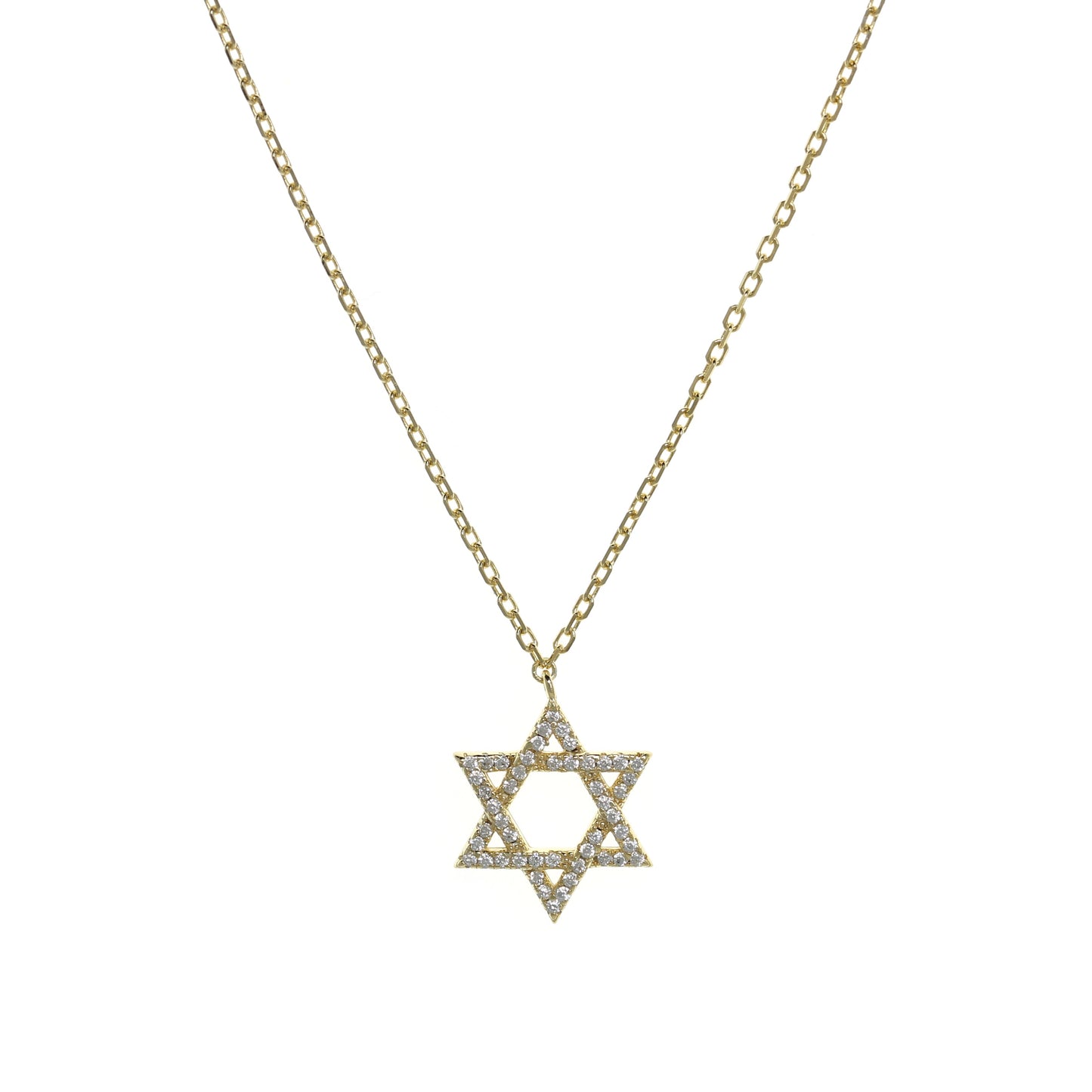 Gold-plated Chain Necklace with Star of David and Cubic Zirconia Studs