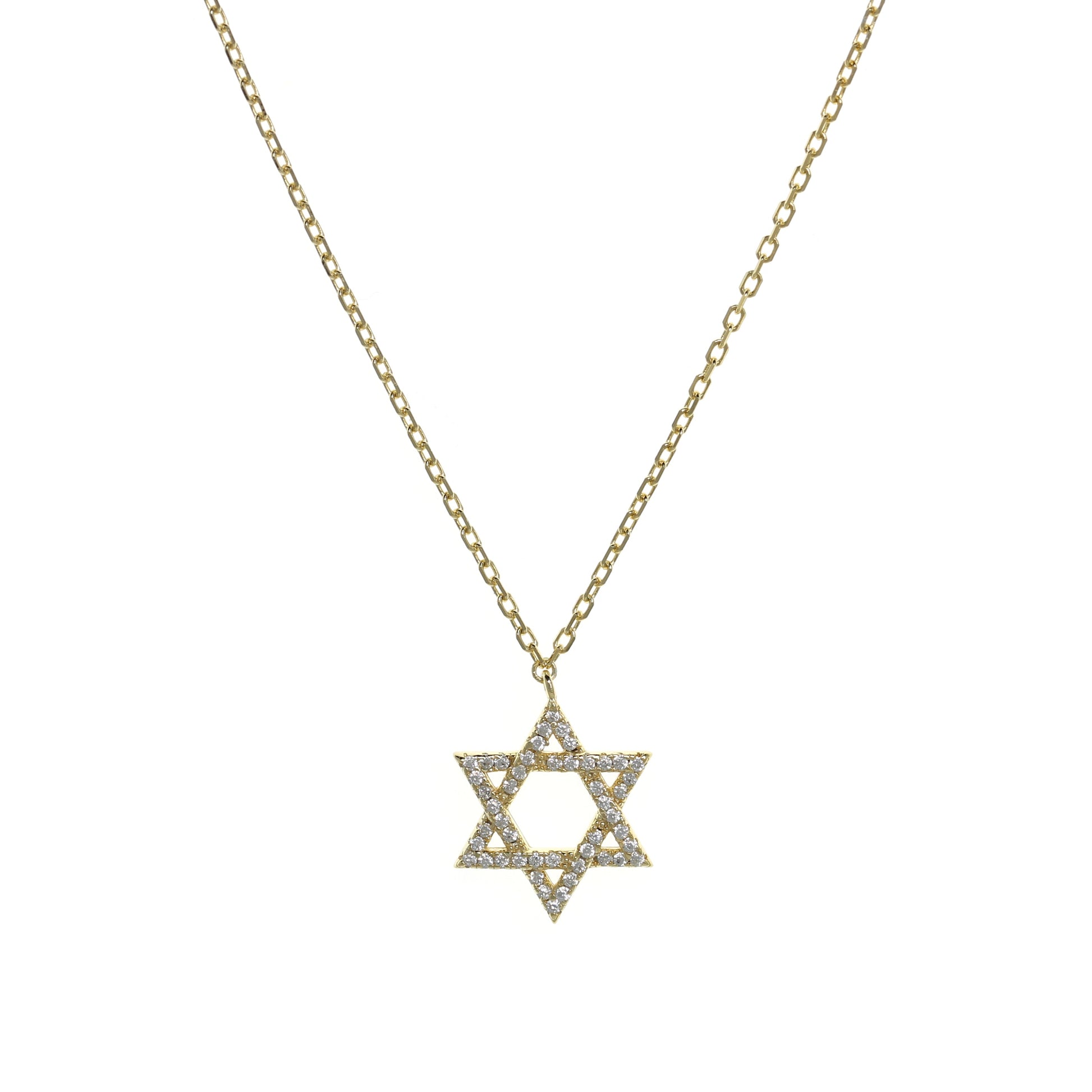 Gold-plated Chain Necklace with Star of David and Cubic Zirconia Studs