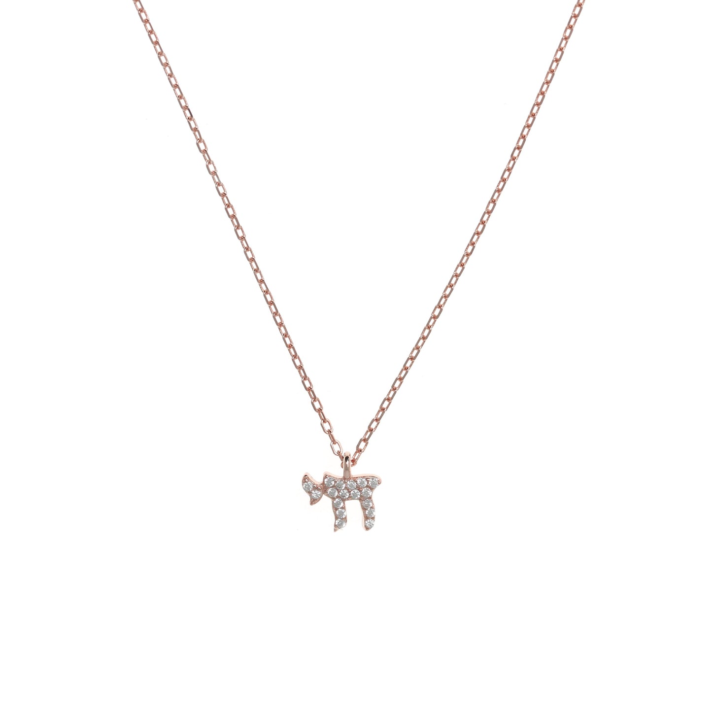 Rose-Gold Chain Necklace with Chai Symbol and Cubic Zirconia