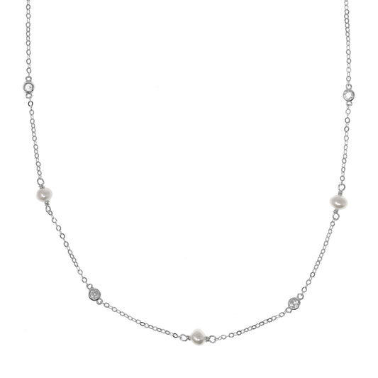 Necklace with Cubic Zirconia and Mother of Pearl in Silver