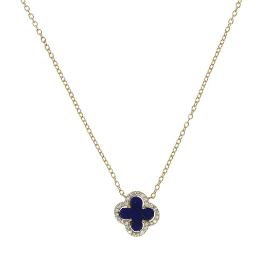 Gold Clover with Lapis and Cubic Zirconia Necklace