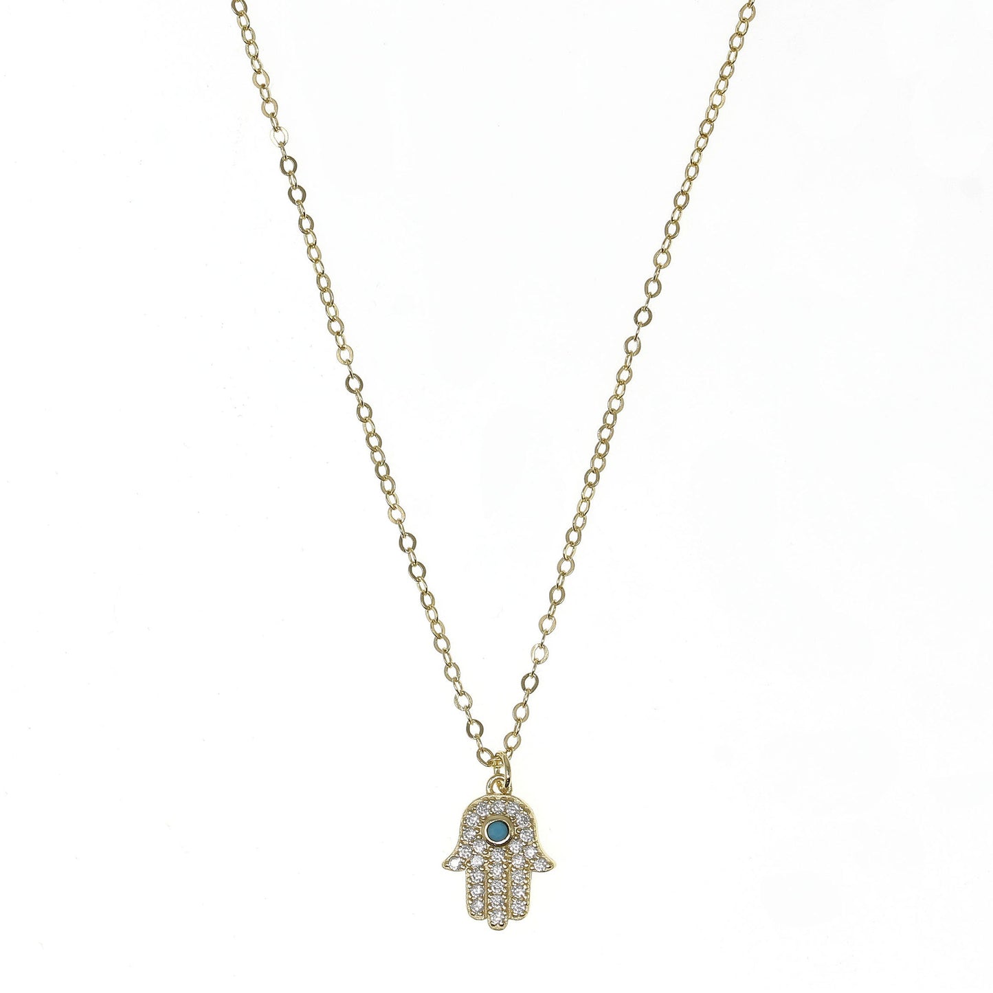 Turquoise and Cubic Zirconia Hamsa Pendant Necklace