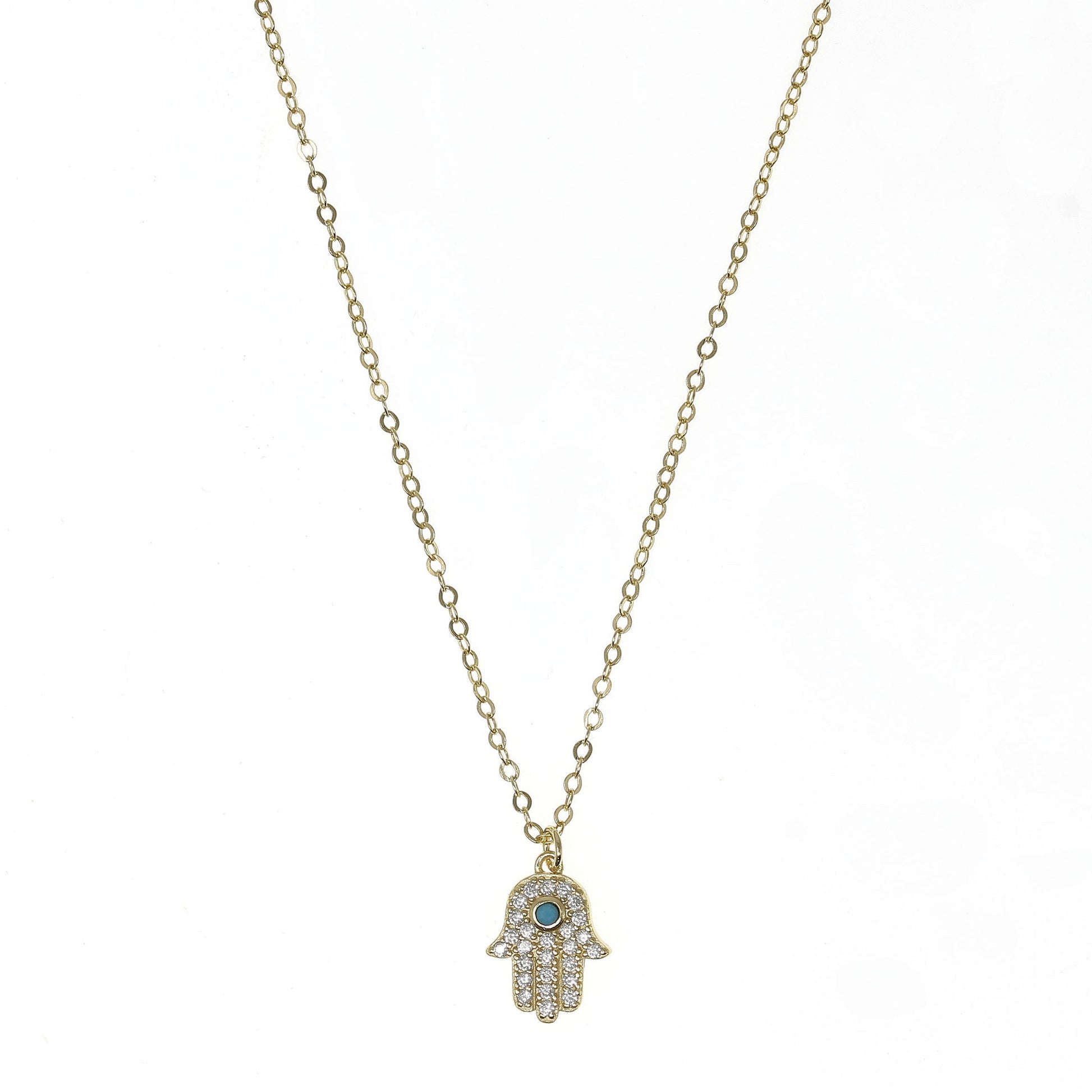 Turquoise and Cubic Zirconia Hamsa Pendant Necklace