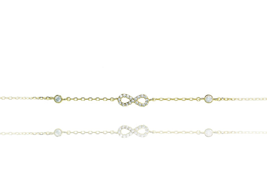 
Sterling silver chain bracelet with a white evil eye and cubic zirconia stones.

