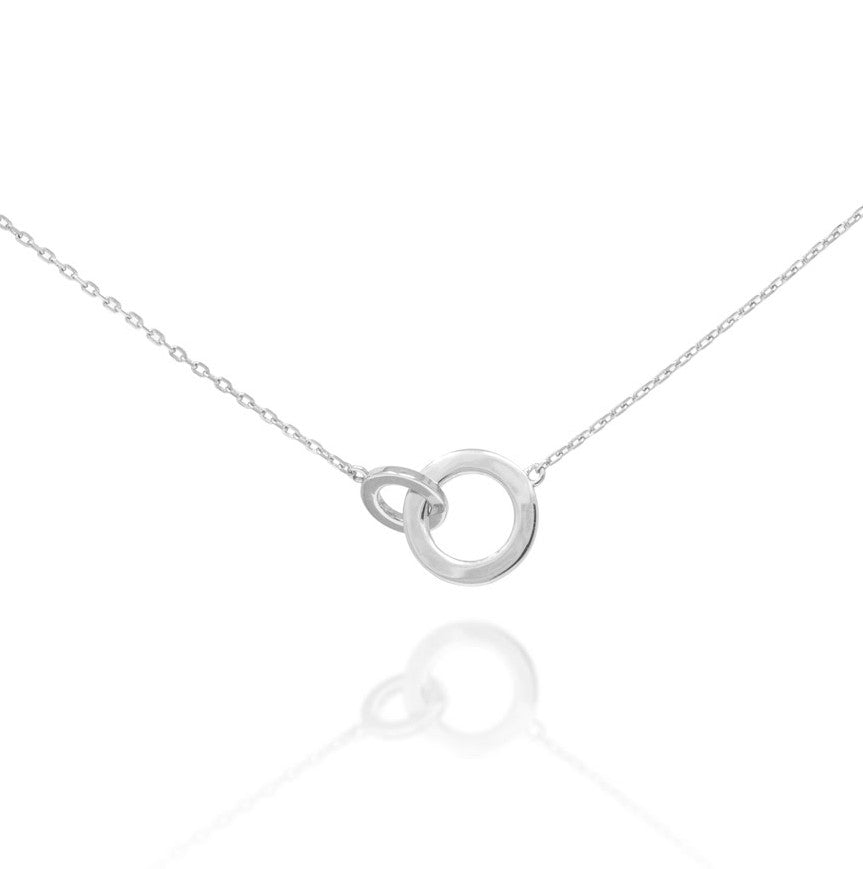 
Sterling silver intertwined circle necklace with a delicate adjustable chain.

