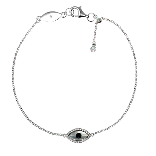 
Sterling silver chain bracelet with pave disc and adjustable sliding ball clasp

