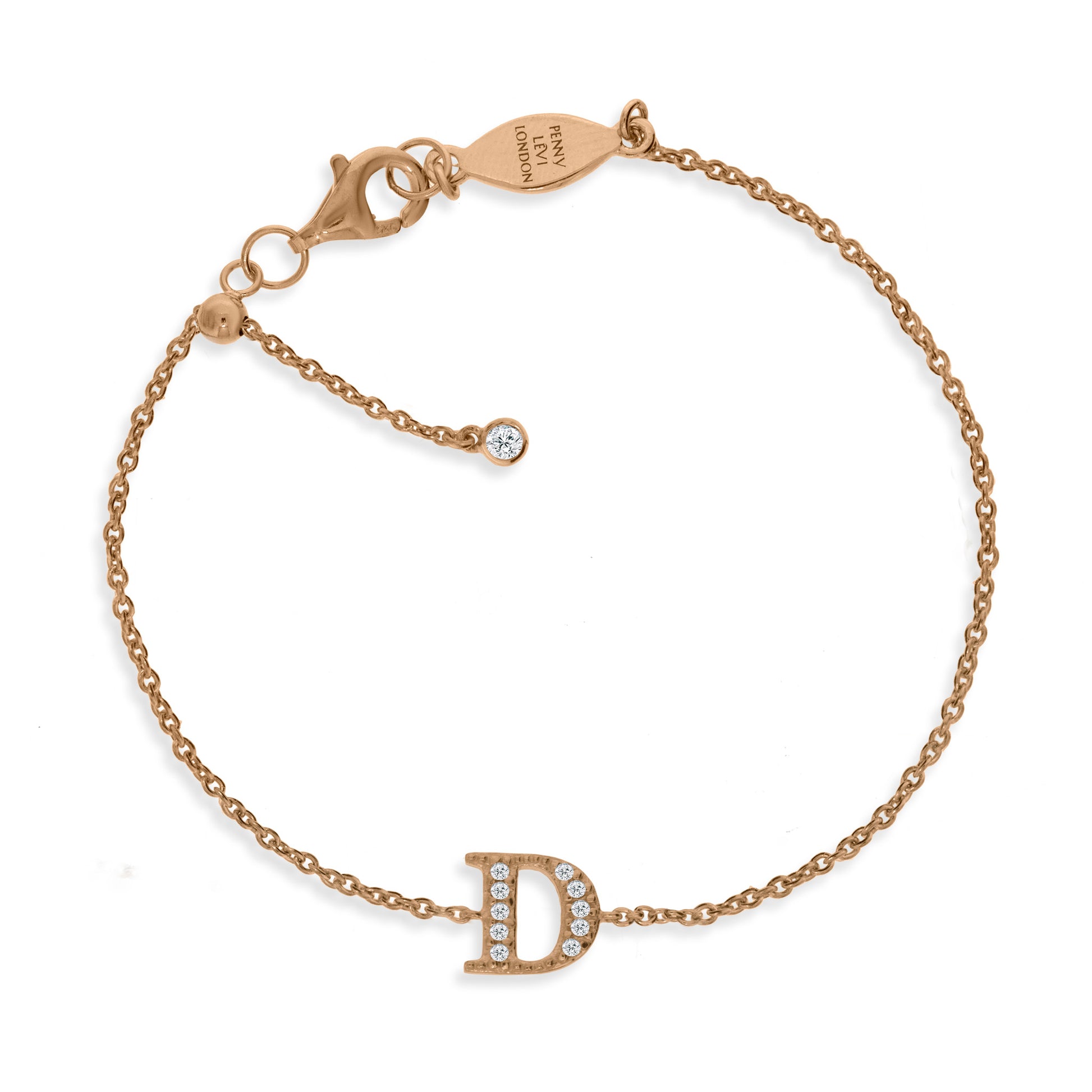 
Gold plated on silver chain initial bracelet with CZ and adjustable sliding length adapter

