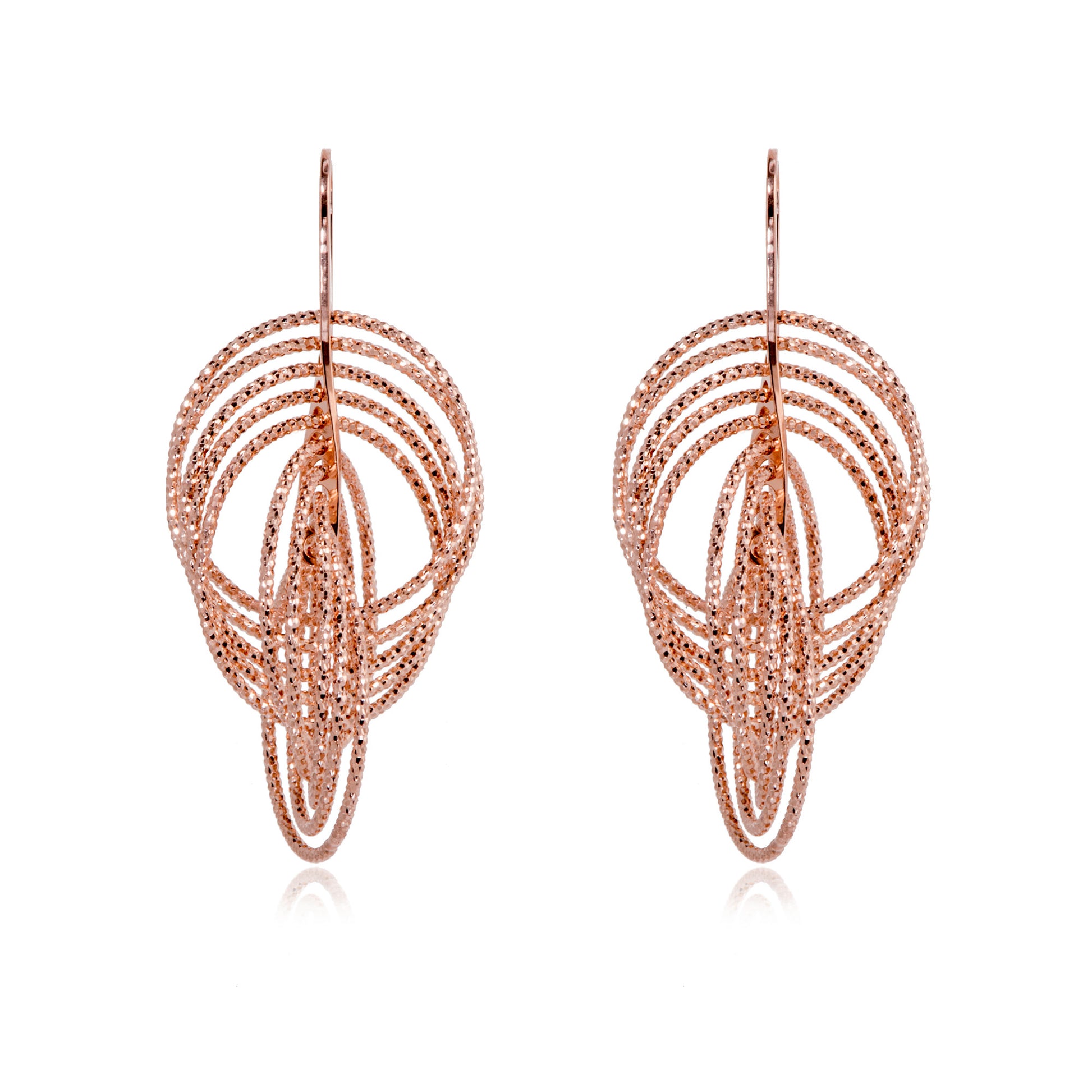 
Rose gold plated on silver diamond cut multi hoop intertwined 3D earrings


