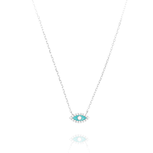 
Sterling Silver Turquoise Evil Eye Necklace with Cubic Zirconia

