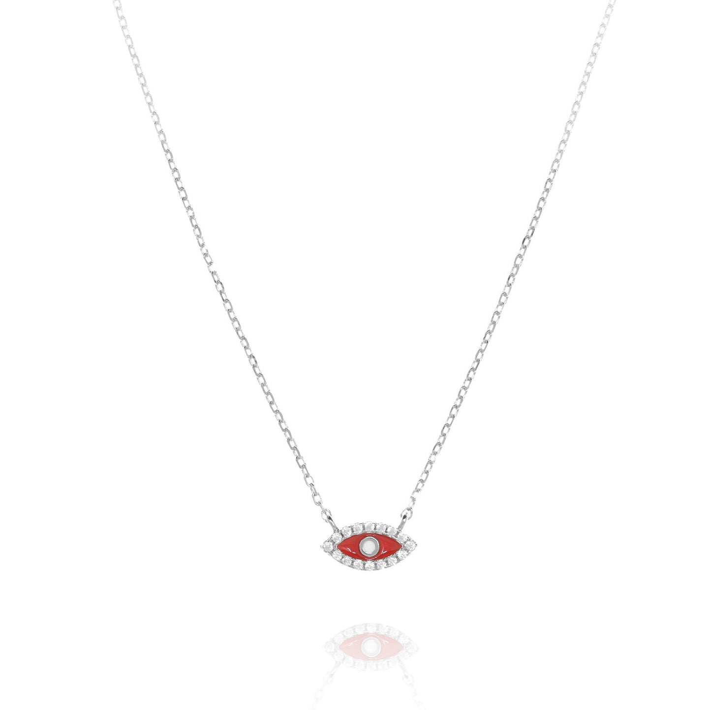 
Sterling Silver Red Evil Eye Pendant with Cubic Zirconia Rim

