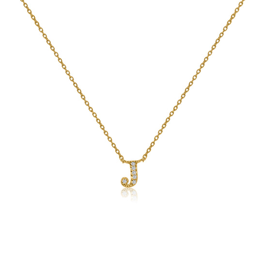 
Gold plated initial 'J' necklace with CZ decoration shown on an adjustable delicate link chain.

