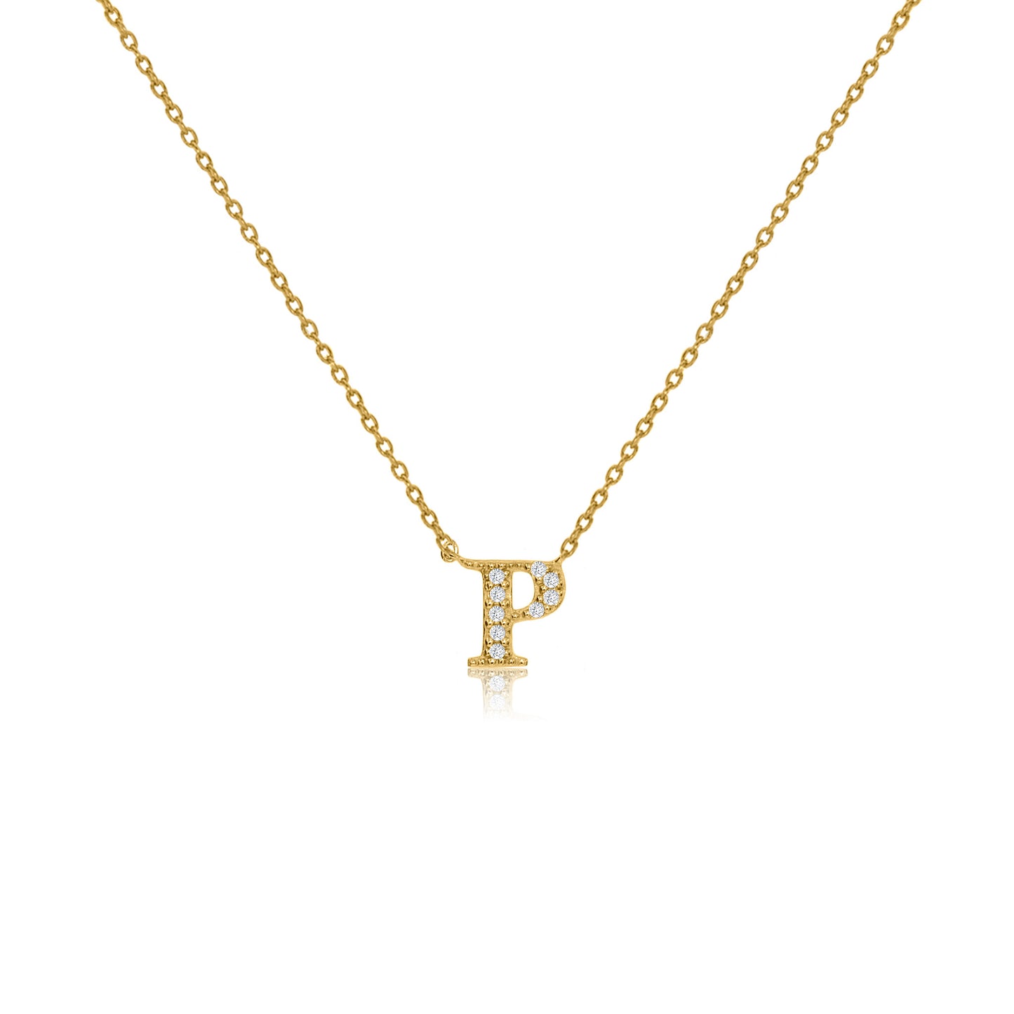 
Gold-plated silver initial necklace with CZ decoration and sliding length adjuster.

