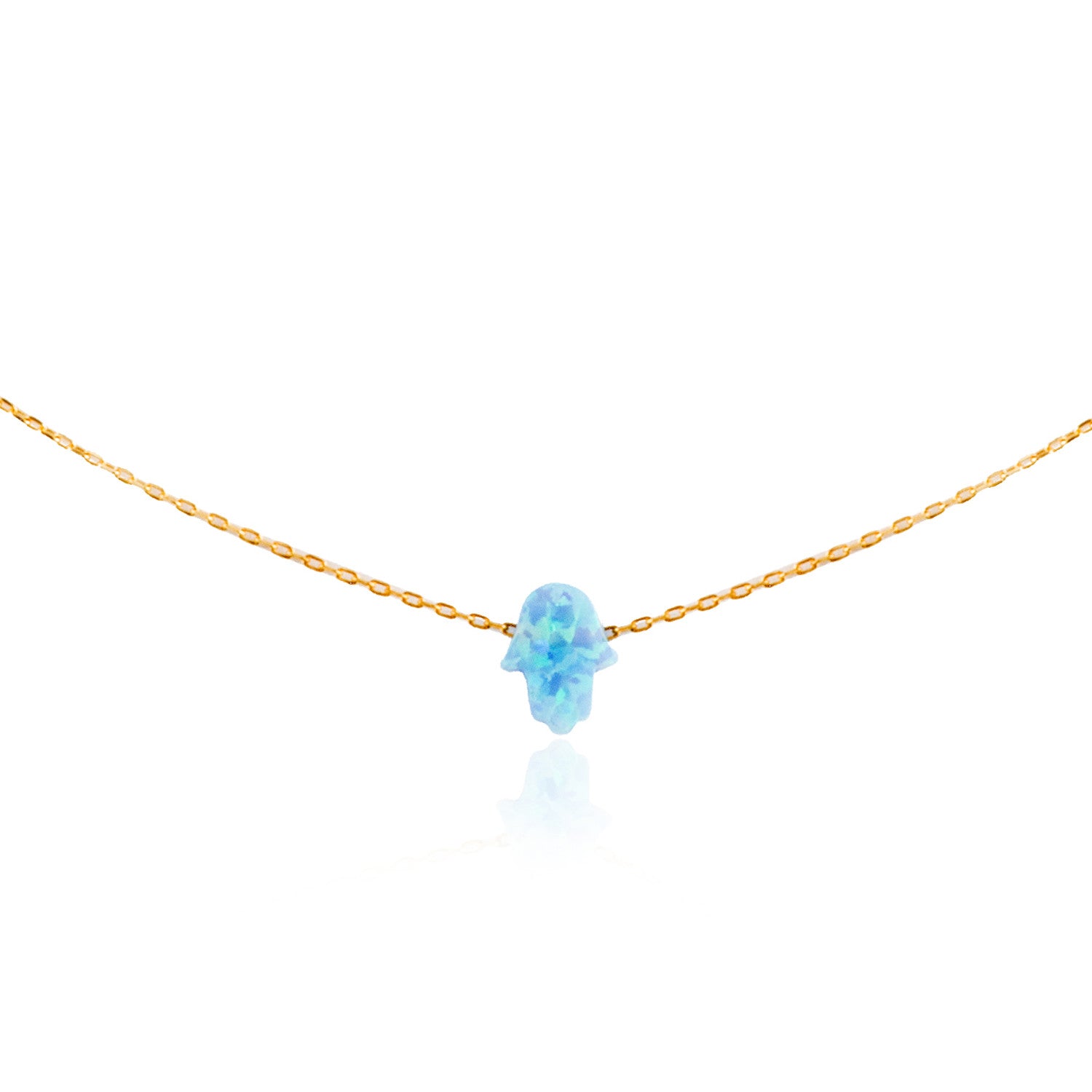 Lucky Eyes Blue Opal Hamsa Hand Necklace'