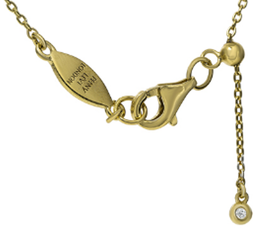 

Close-up of Gold Plated on Silver Initial Necklace with cubic zirconia decoration and sliding length adjuster.

