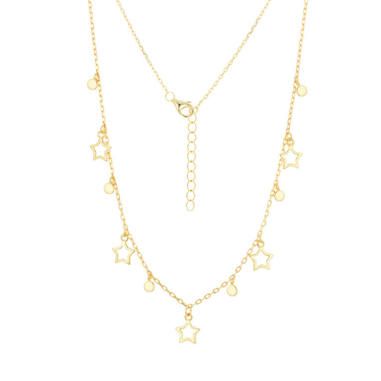
Gold-plated necklace with star and disk elements, 40 cm plus 5 cm extension

