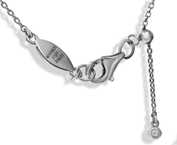 
Sterling silver initial necklace with cubic zirconia decoration on an adjustable chain.

